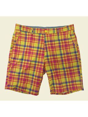 Hreski Mens Yellow Plaid Golf Shorts Size 36